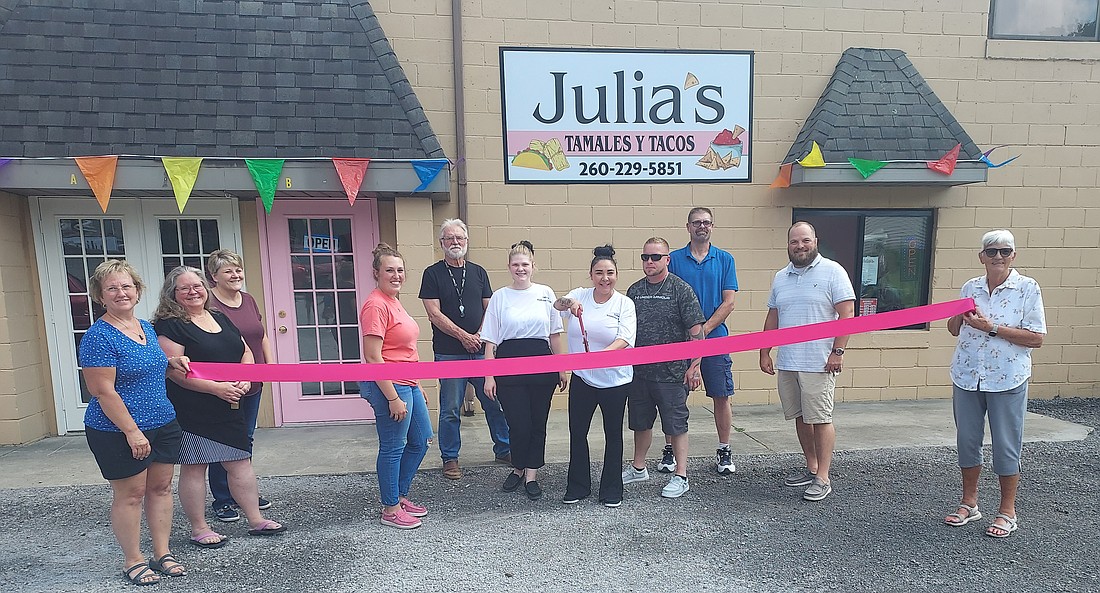 Pierceton Chamber of Commerce held a ribbon-cutting for Julia’s Tamales Y Tacos, 303 N. 1st St., Pierceton, Friday. Pictured are Chamber employees and ambassadors, Julia’s employees and associates. Photo by Jackie Gorski, Times-Union.