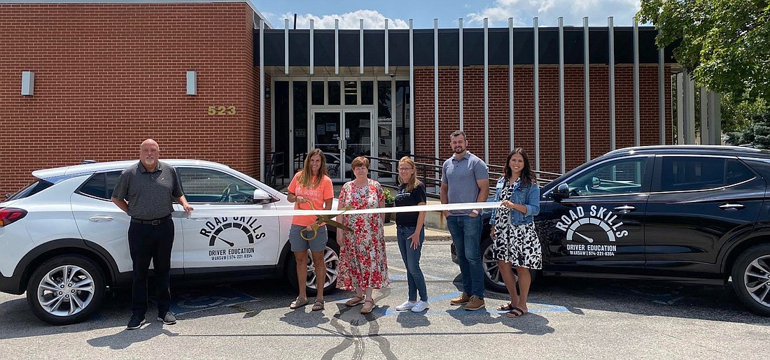 The Kosciusko Chamber of Commerce had a ribbon-cutting for Road Skills, a driver education company, located at 539 S. Buffalo St., Warsaw, on Wednesday. Pictured (L to R) are Chamber Member Relations Manager Scott Wiley, Road Skills owner Barb Martz and Chamber ambassadors Lynn Brown, Tammy Smith, Josh Silveus and Raquel Kline. Photo by Leah Sander, InkFreeNews