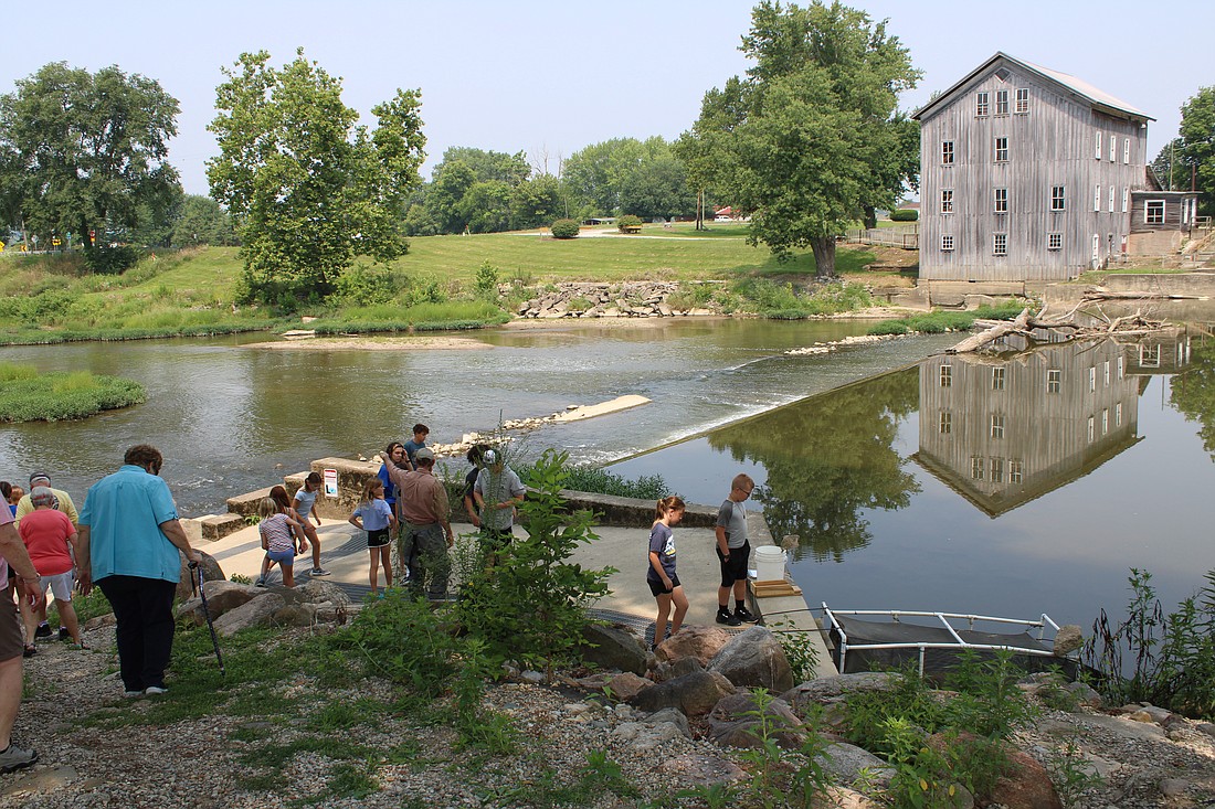 Dr. Jerry Sweeten teaches children about the fish ladder in Stockdale and how data is collected about the fish population and species in the Eel River. Photo Provided.