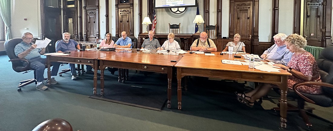 A joint meeting of the Kosciusko County ARPA (American Rescue Plan Act) Committee, commissioners and council took place Tuesday morning to determine the use of over $1.1 million in ARPA funds. Pictured (L to R) are Dave Wolkins, council; Tony Ciriello, council; Kathleen Groninger, council; Cary Groninger, commissioner; Brad Jackson, commissioner; Sue Ann Mitchell, council; Mike Long, council; Kimberly Cates, council; Bob Conley, commissioner; and Marsha McSherry, county administrator. Photo by David Slone, Times-Union