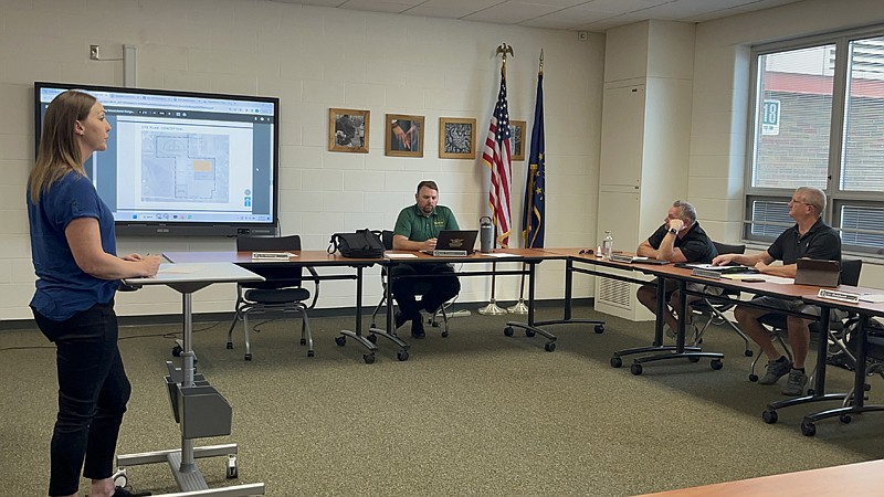 Emily Hower, of Elevatus Architecture, explains to the Wawasee School Board the schematic process. Pictured (L to R) are Emily Hower, Wawasee Superintendent Dr. Steve Troyer and board members Andy Cripe and Mike Wilson. Photo by Marissa Sweatland, InkFreeNews