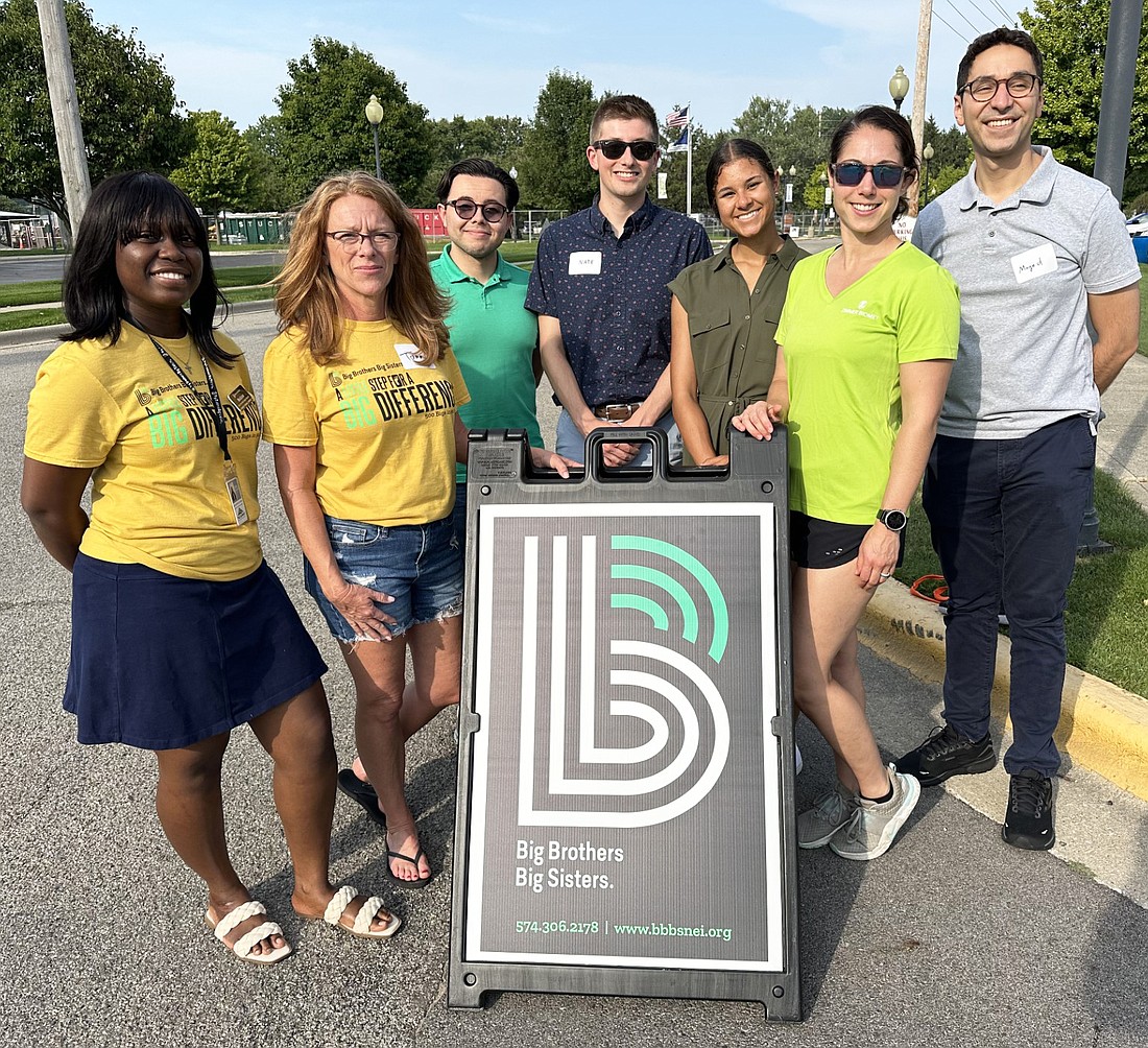 Young Professionals Network (YPN) hosted a picnic Wednesday for Big Brothers Big Sisters (BBBS). Pictured (L to R) are Mimi Ahiakwo, YPN; Tammy Smith, BBBS Kosciusko County development director; and Cesar Buitrago, Nate Callithen, Monique Watson, Melinda Coleman and Maged Awadalla, all of YPN. Photo by David Slone, Times-Union