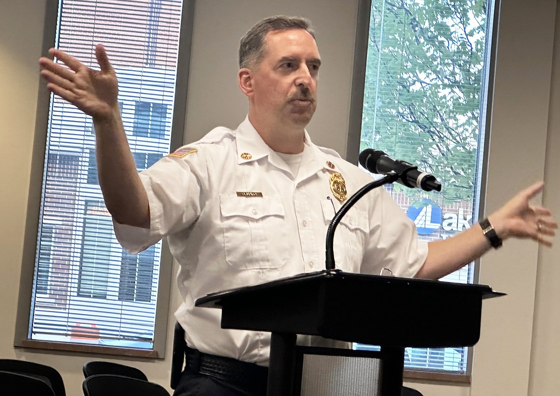 Warsaw-Wayne Fire Territory Chief Brian Mayo explains the issues with fire station No. 2 to the Warsaw Common Council Monday night. Photo by David Slone, Times-Union