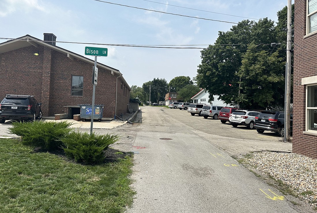 Pictured is the intersection of Bison Lane and the one-way alley that goes west from Buffalo Street to Lake Street in Warsaw. Currently, there are no stop signs at the intersection. Photo by David Slone, Times-Union