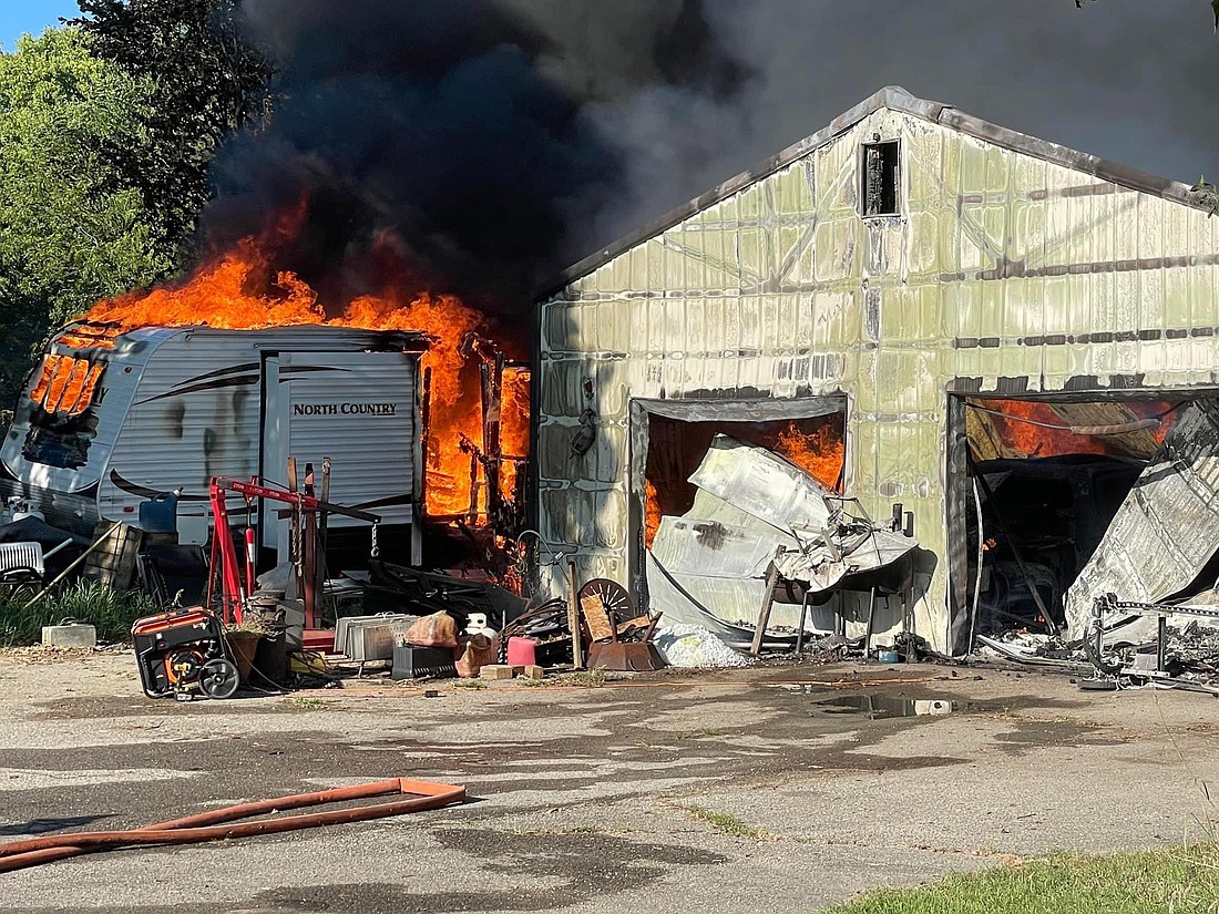 Fire departments responded to a Claypool fire Sunday evening. Photo from Kosciusko County Sheriff’s Office Facebook page