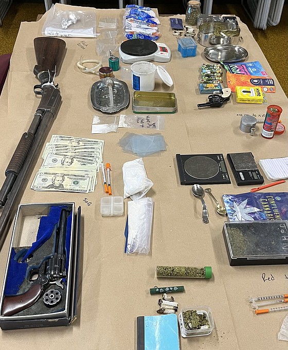 Indiana State Police display what was found during a drug arrest in Leesburg Tuesday. Photo provided.