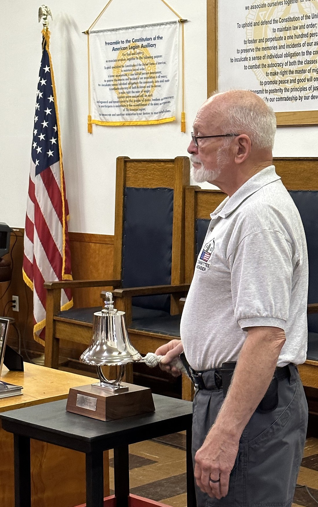 Mike Cox, Kosciusko 9-11 Committee member, rings the bell Monday to remember those who died during and after the Sept. 11, 2001, terrorist attacks. Photo by David Slone, Times-Union