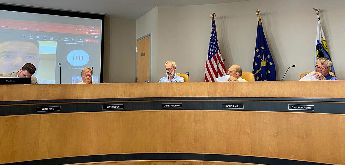 Pictured (L to R) at the Warsaw Board of Aviation Commissioners meeting Tuesday are Airport Manager Nick King, President Jay Rigdon, Vice President John Yingling, Gene Zale and Dan Robinson. Photo by Leah Sander, InkFreeNews