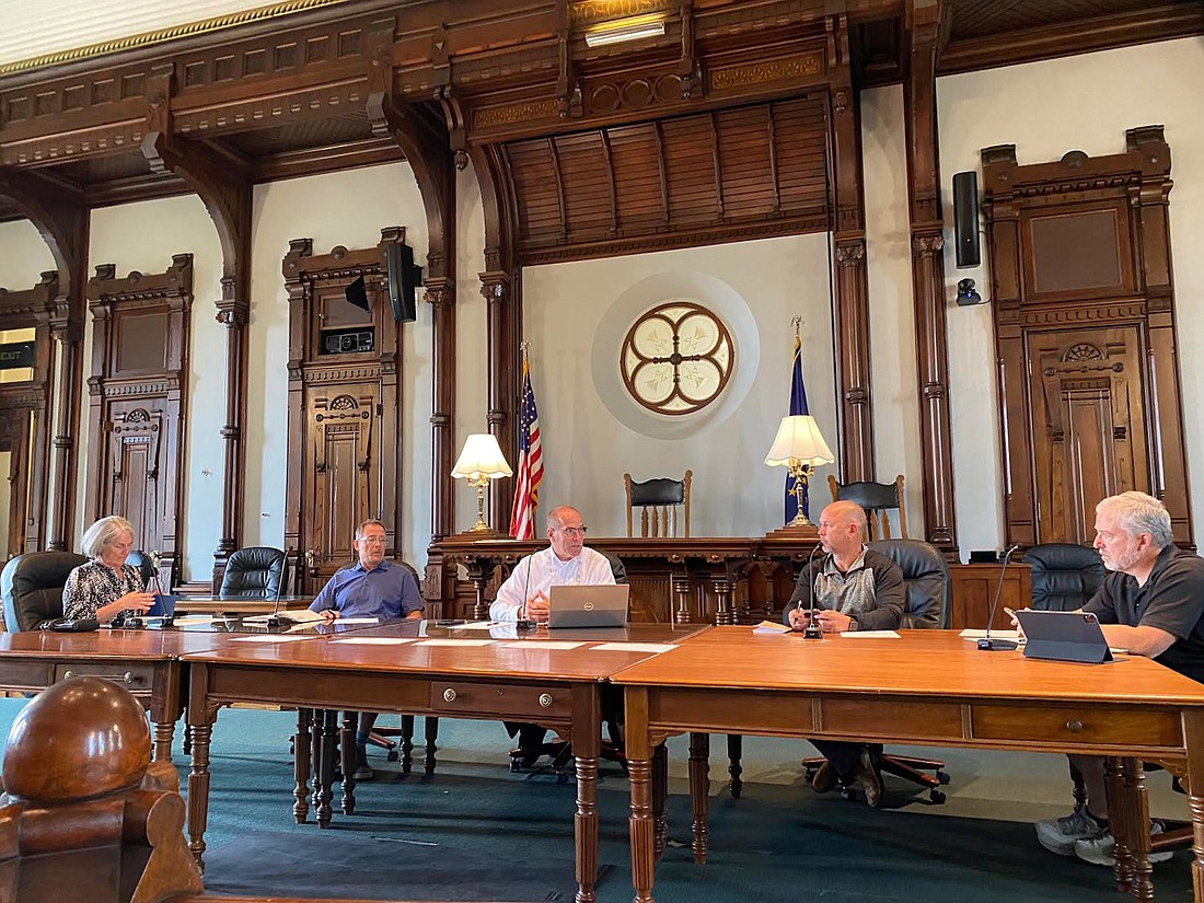 Pictured (L to R) at the Kosciusko County Parks and Recreation Board meeting on Thursday are board member Aggie Sweeney, board Vice President Troy Turley, board President Rob Bishop, board member Matt Metzger and board member Mike Cusick.Photo by Leah Sander, InkFreeNews