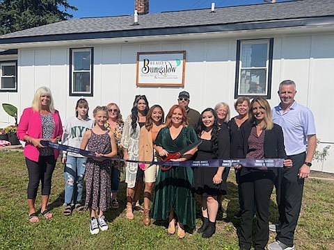 Pictured (L to R) are Kim Strawbridge, Lake City Bank; Callie Atteberry, Indie Atteberry, Darlene Correll, Kacie Carpenter (Nails by Kacie), Ariana Macias (hair), Cassie Correll (owner), Tony Vandiver and Samantha Flores of Beauty Bungalow, Anita Kalus (Beauty Bungalow Fan), Marlies Selent-West, Goshen Home Medical; Ashley Dillon, Syracuse-Wawasee Chamber executive director; Jeff Dyson, South Shore Village and president of Syracuse-Wawasee Chamber Board. Photo Provided.