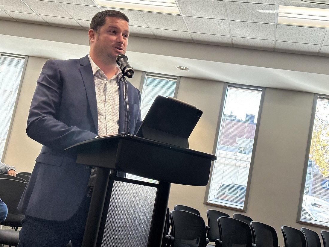 Warsaw Airport Manager Nick King, who also is a member of the city’s four-person IT Governance Committee, speaks to the Board of Public Works and Safety on Friday about the consolidation of the city’s printing and copying. Photo by David Slone, Times-Union