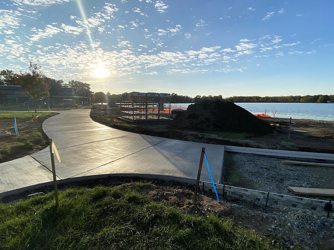 Sidewalk work, which is part of the Center Lake Recreational Trail project, is shown Tuesday. Photo by Leah Sander, InkFreeNews