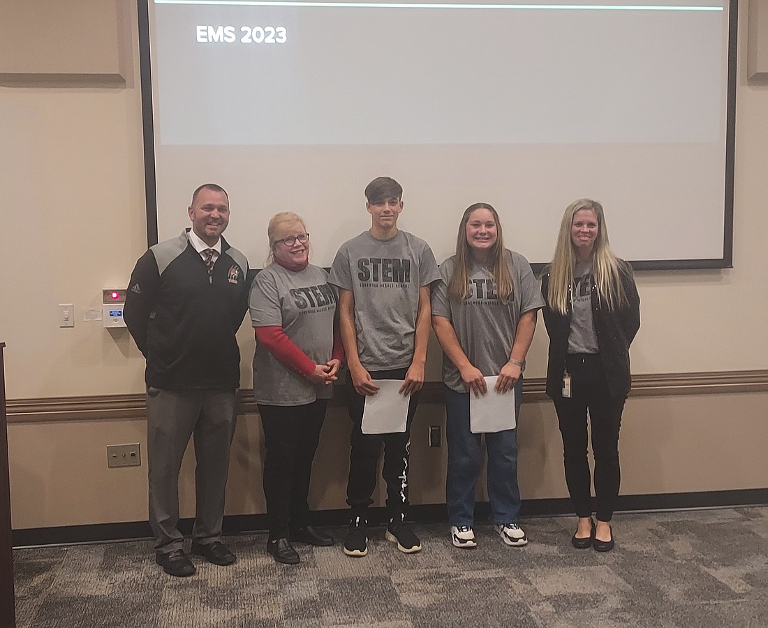 Representatives from Edgewood Middle School presented information to the Warsaw School Board about the school’s STEM programming. Photo by Jackie Gorski, Times-Union