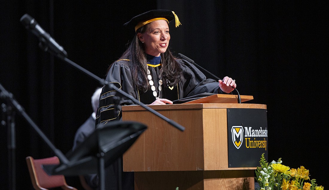 Manchester University students, faculty, staff and leaders celebrated the official inauguration of Dr. Stacy H. Young as the institution's 16th president at a formal event on Friday. Photo Provided.