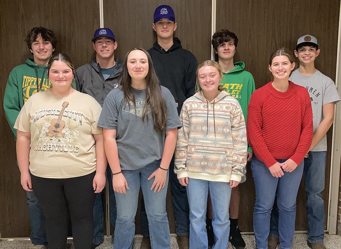 Pictured (L to R) are, front row: Maddy Klinger, Lily Dunbar, Bailey Bussard, Sienna Holder; back row: Trevin Hester, Luke Tucker, Aaron Backus, Keith Haney and Kyzer Hughes. Photo Provided.