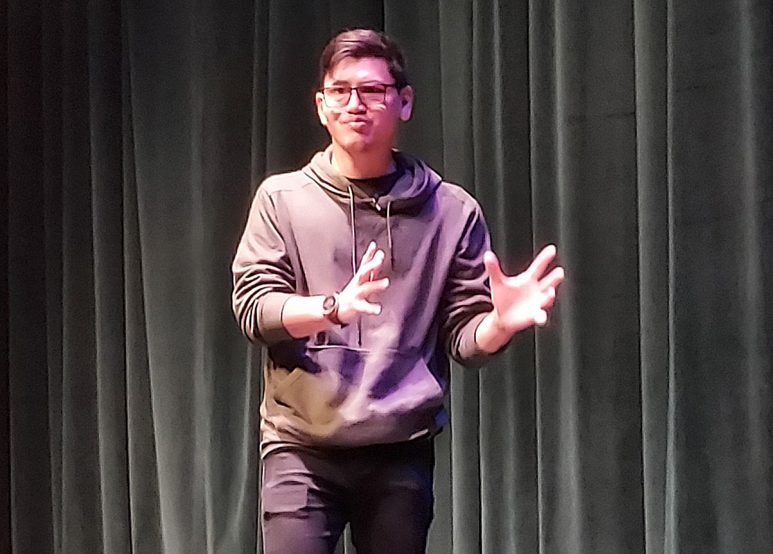 Freddie Almazan speaks to Warsaw Community High School students Thursday at the Performing Arts Center. Photo by Jackie Gorski, Times-Union