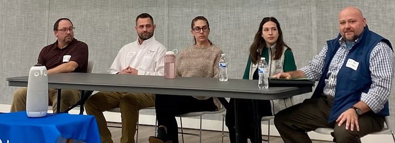 Featured presenters for the 2023 Green Infrastructure in Landscaping workshop included (L to R): Matt Sandy, Kosciusko County Plan Commission; Brandon Cordell, city of Warsaw Stormwater; Vanessa Rainwater, Christopher B Burke Engineering; Aleah Southworth, Kosciusko Soil and Water Conservation District; and Aaron Ott, Warsaw city engineer. Photo Provided.