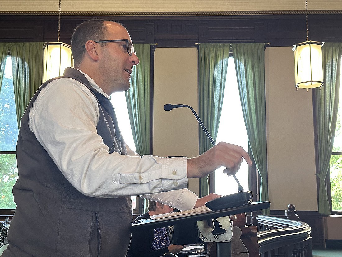 Kosciusko Economic Development Corporation CEO Alan Tio speaks to the Kosciusko County Commissioners in July. On Thursday, it was announced that Tio was concluding his time with KEDCO to pursue other professional opportunities. Photo by David Slone, Times-Union