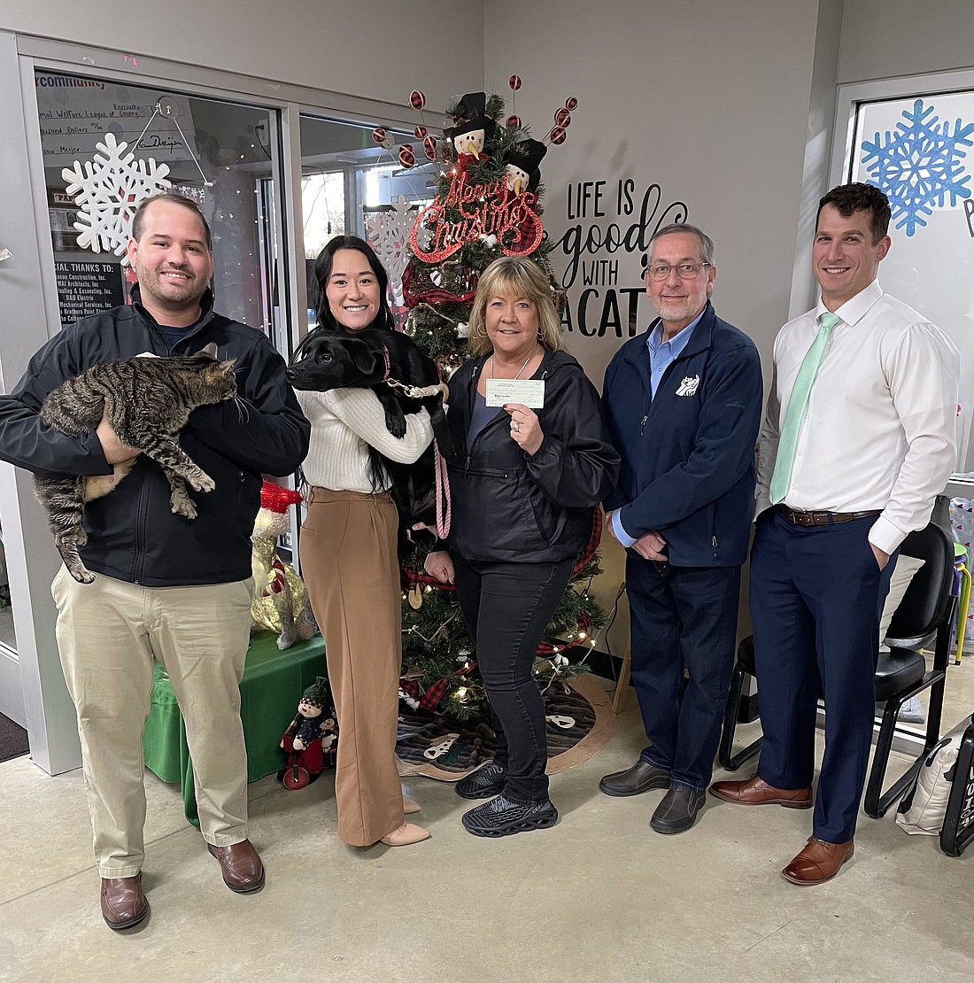 Pictured (L to R) are: Scott Clay, Young Republicans secretary; Mikie Crate, Young Republicans vice chair; Tonya Blanchard AWL executive director; John Lantz, AWL Board president, and Joe Sobek Young Republicans chairman. Not pictured is Shaun Brown, Young Republicans treasurer. Photo Provided.