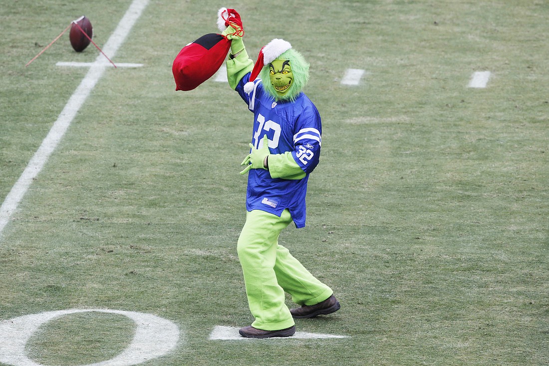 Actors do a Christmas skit before an NFL football game between the Indianapolis Colts and Kansas City Chiefs at Arrowhead Stadium in Kansas City, Mo., Sunday, Dec. 22, 2013. The Colts defeated the Chiefs 23-7. (AP Photo/Orlin Wagner)