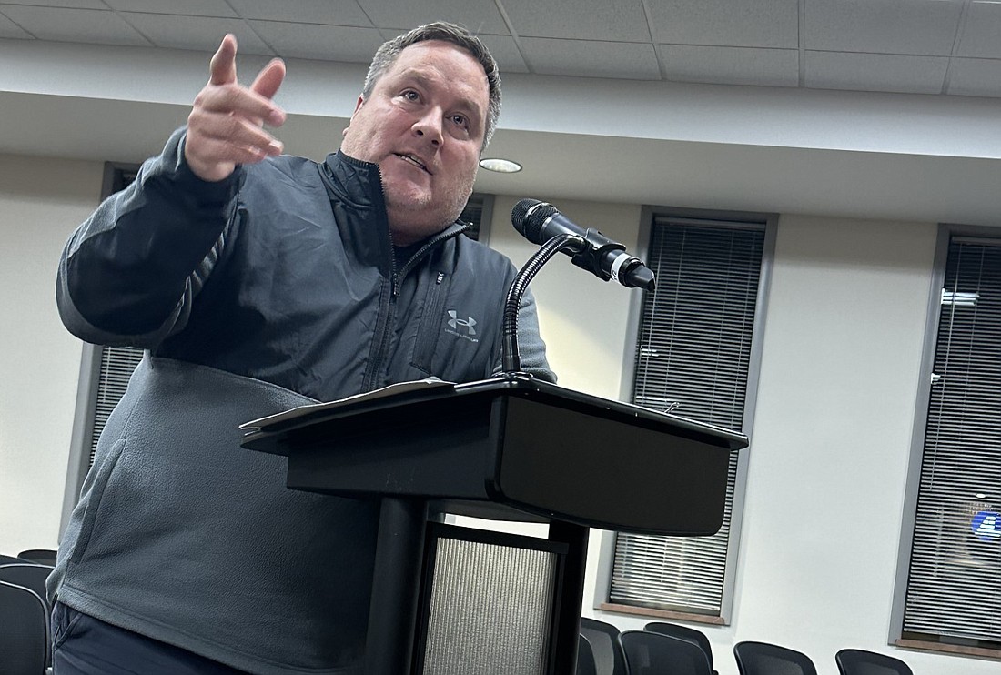 Rebar Development President and owner Shelby Bowen tells the Warsaw Board of Zoning Appeals about the plans for the former Gatke property Wednesday. Photo by David Slone, Times-Union