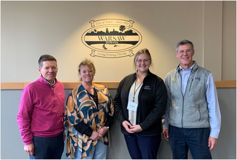 Pictured (L to R) are Bob Vitoux, OrthoWorx CEO; Dawn Wilkinson, Kosciusko Leadership Academy  cadet sponsored by Kosciusko Economic Development Corporation; Paige Troyer, KLA cadet sponsored by Precision Medical Technologies; and Bob Hastings, director at Hastings & Associates LLC. Photo Provided.