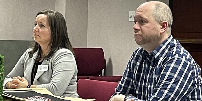 Pictured (L to R) are Warsaw Community Public Library Director Heather Barron and WCPL Board of Trustees President Chris Merrill. Photo by Liz Shepherd, InkFreeNews