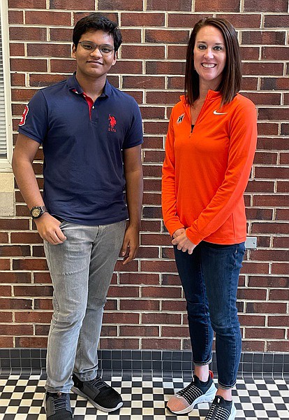 Pictured are Warsaw Area Career Center student Joshua Saripalli with his supervisor April Fitterling, chief financial officer of Warsaw Community Schools. Photo Provided