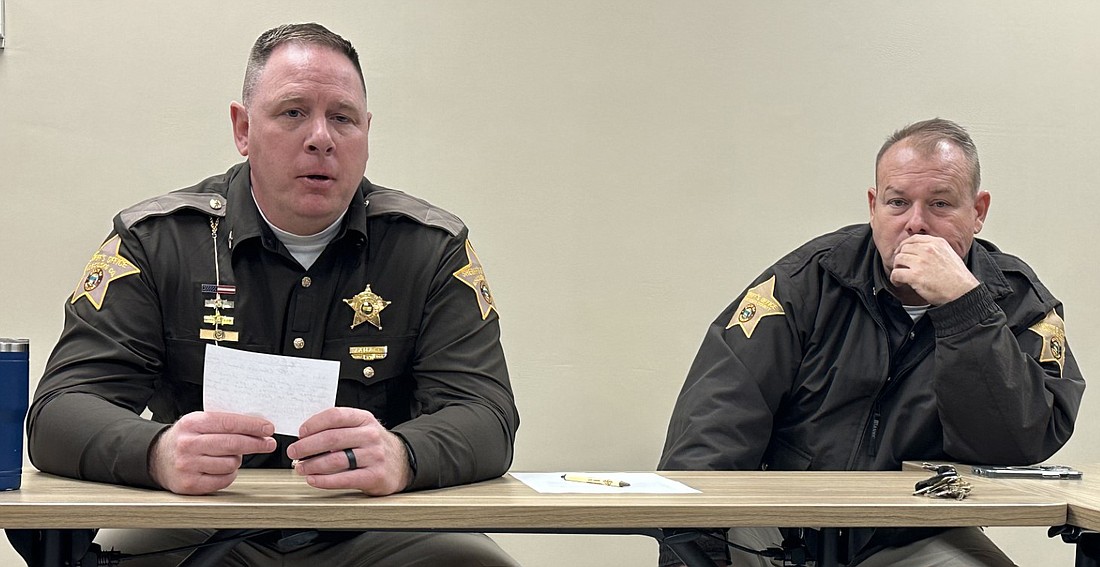 Kosciusko County Sheriff Jim Smith (L) and Chief Deputy Chris McKeand (R) talk Thursday morning about the Kosciusko County Sheriff’s Office Community Recovery Program. Photo by David Slone, Times-Union