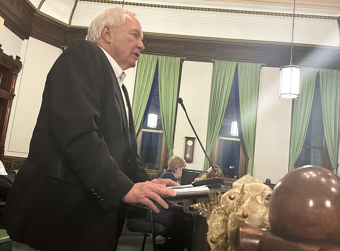 Attorney Steve Snyder explains to the Kosciusko County Council on Thursday why his client, Louis Dreyfus Co., wants tax abatements for their $59 million project. Photo by David Slone, Times-Union