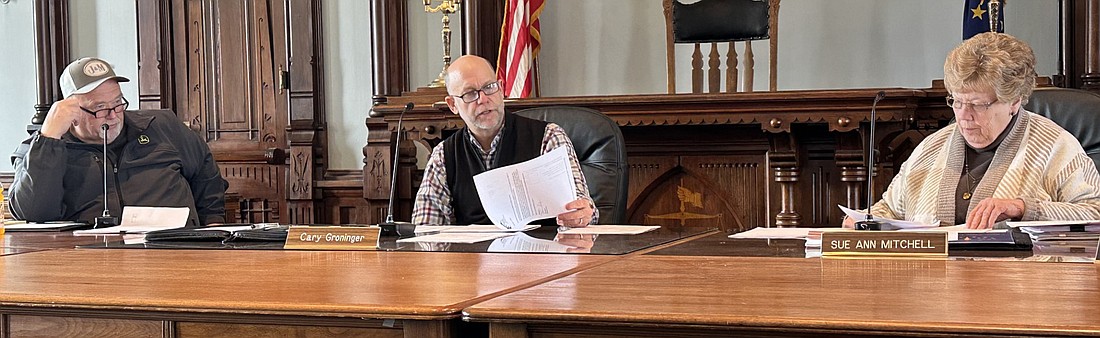 Kosciusko County American Rescue Plan Act (ARPA) Committee (L to R) Mike Long, Cary Groninger and Sue Ann Mitchell discuss the plans to allocate all the grant funding by year’s end. Photo by David Slone, Times-Union