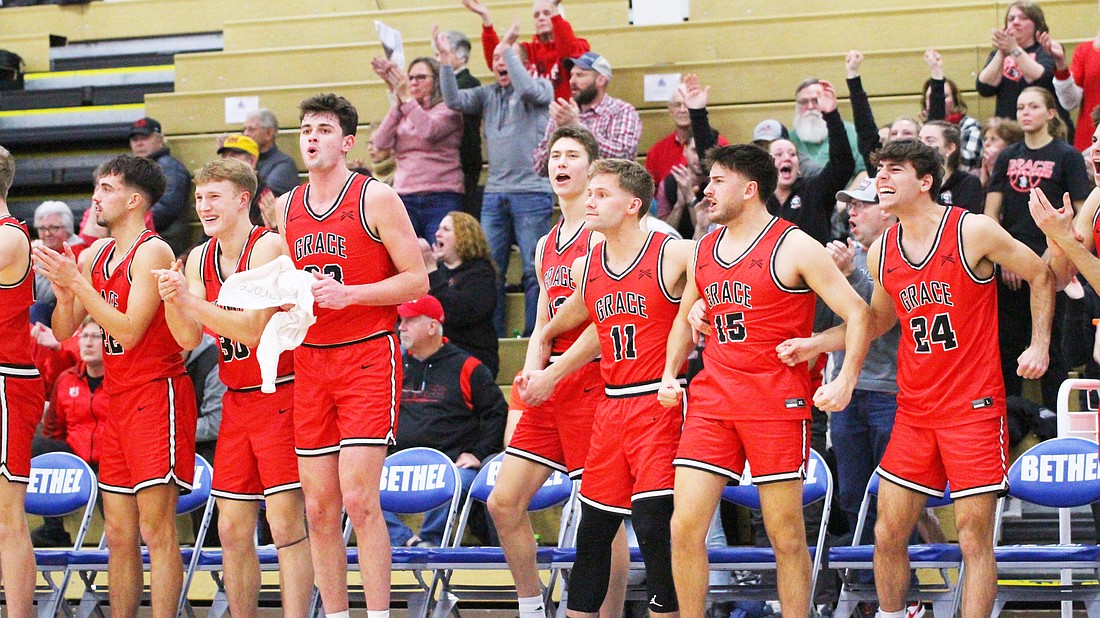 Pictured is Grace's bench celebrating its second-half comeback at Bethel on Wednesday