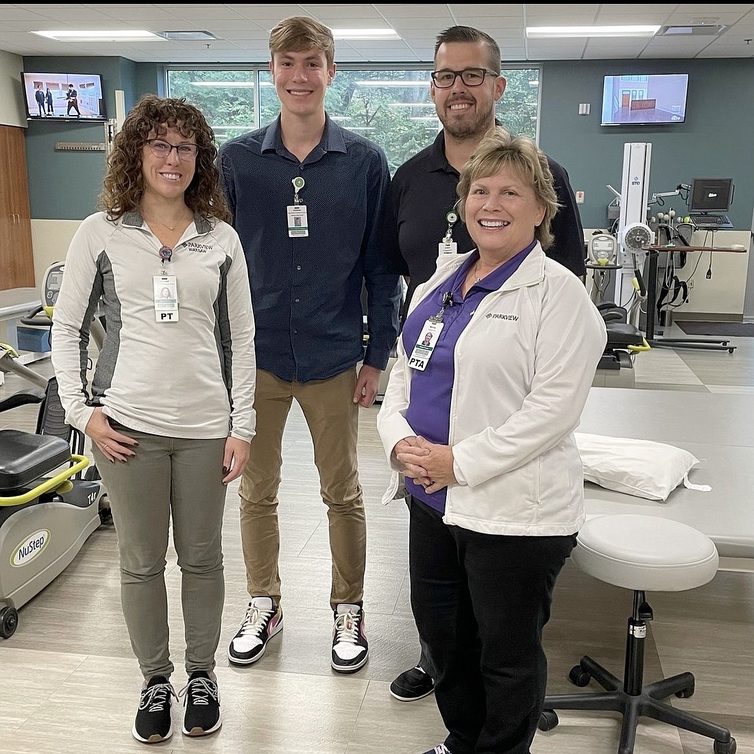 Pictured (L to R) are Kendall Schultz, Andrew Potter, Justin Clemens and Marnie Bell-Croy at the Parkview Outpatient Rehabilitation facility. Photo Provided.