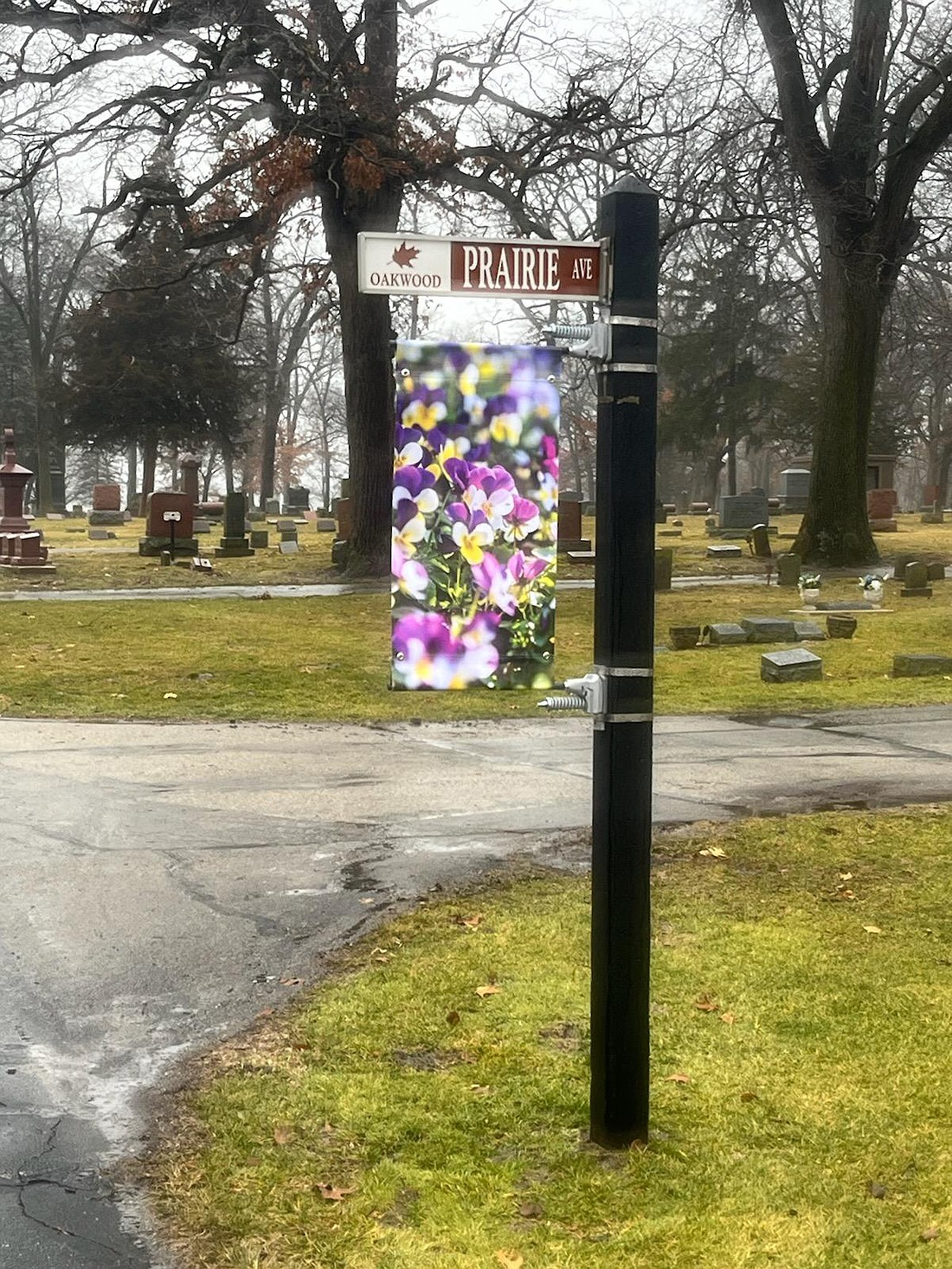 Shown is one of the new banners at Oakwood Cemetery in Warsaw. Photo Provided by Oakwood Cemetery Sexton Hal Heagy