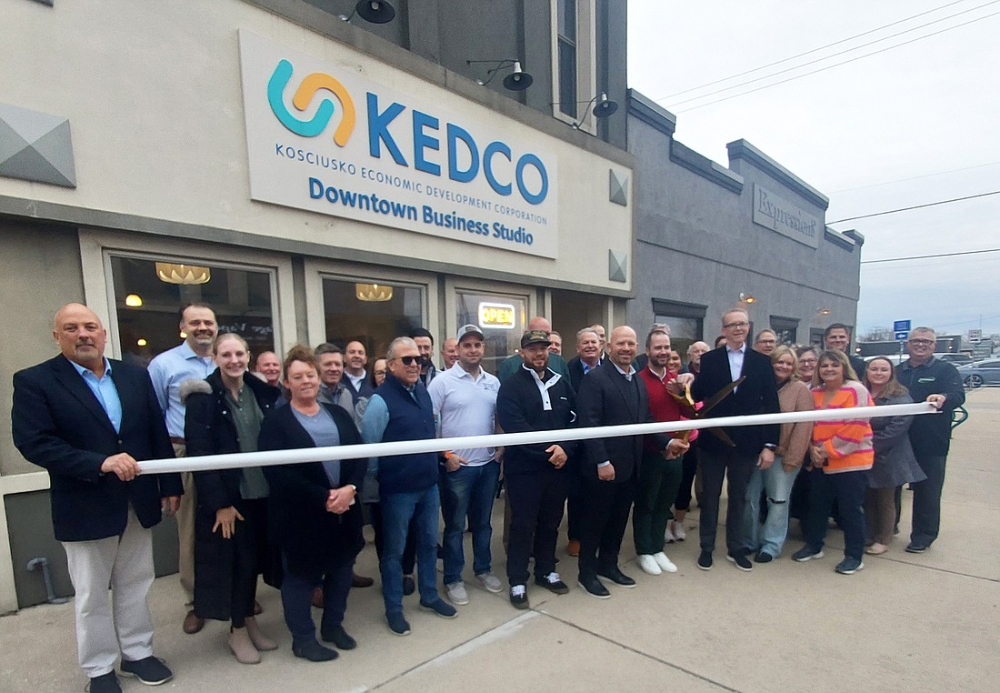 Kosciusko Chamber of Commerce held a ribbon-cutting ceremony Thursday for PeekMed. Pictured are PeekMed employees, Chamber staff and ambassadors and members of the Kosciusko County community. Photo by Jackie Gorski, Times-Union