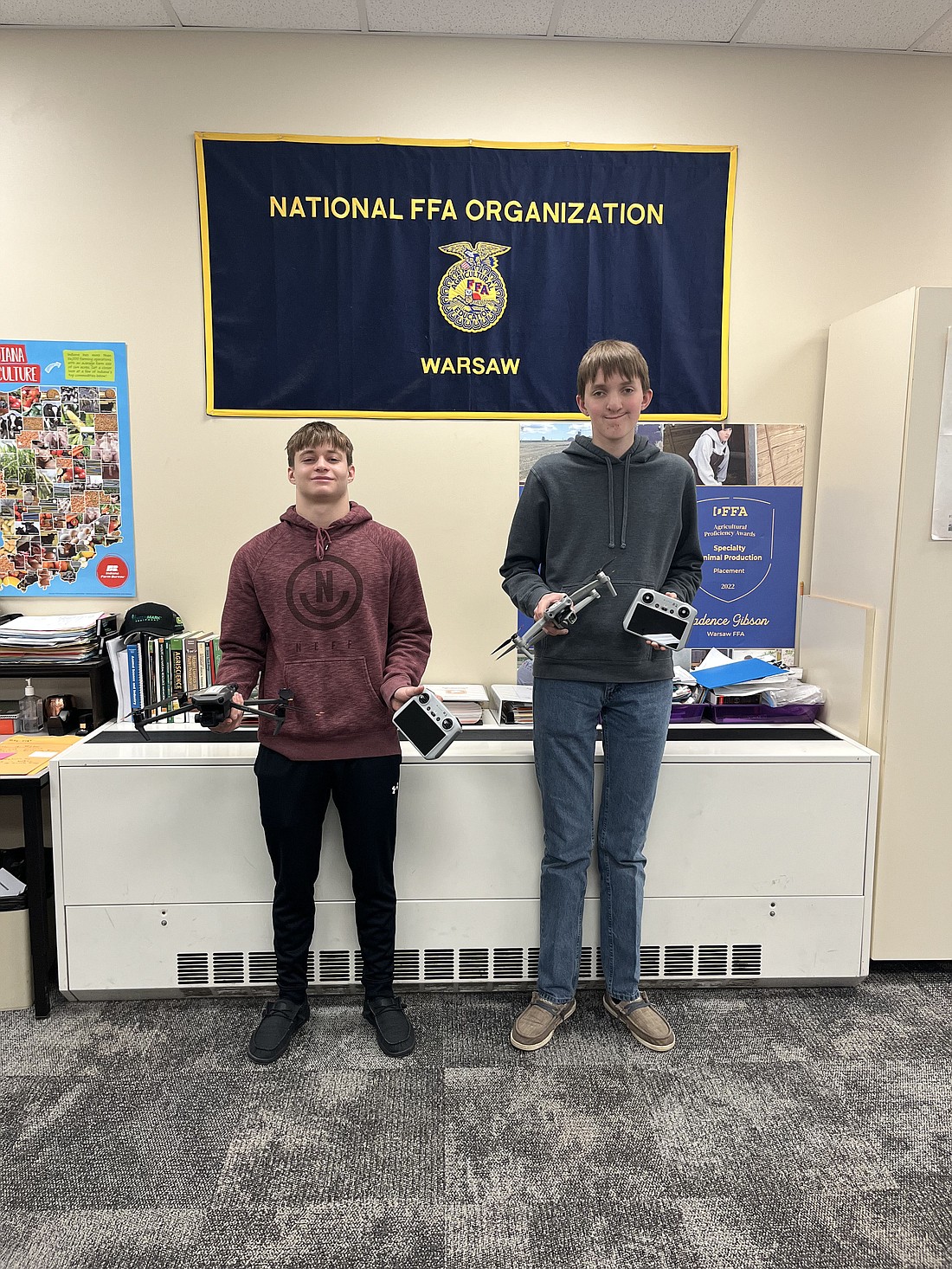 Pictured (L to R) are Lucas Ransbottom and Cale Wise, seniors at Warsaw Community High School, who earned the FAA UAV certification. Photo Provided