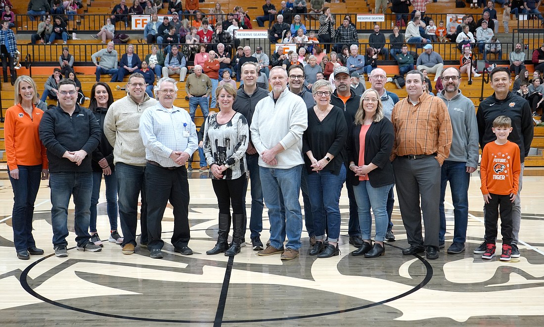 Warsaw Community Schools administrators Dr. David Hoffert, April Fitterling and Sheila Howe gathered with WCS board members Heather Reichenbach, Tom Westerhof and Matt Deuel to recognize Lynn Mergen and members of the LKH leadership team. Photo Provided.