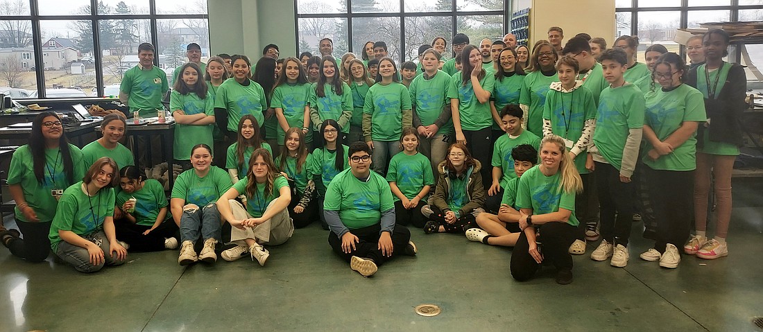 Pictured are Edgewood Middle School students and area manufacturing professionals during Thursday’s Futures in Manufacturing. Photo by Jackie Gorski, Times-Union