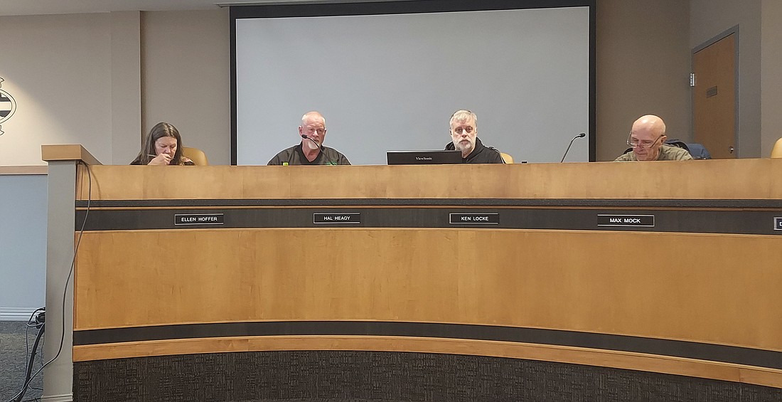 Pictured (L to R) are Oakwood Cemetery Board of Regents member Ellen Hoffer, sexton Hal Heagy and board members Ken Locke and Max Mock. Photo by Jackie Gorski, Times-Union