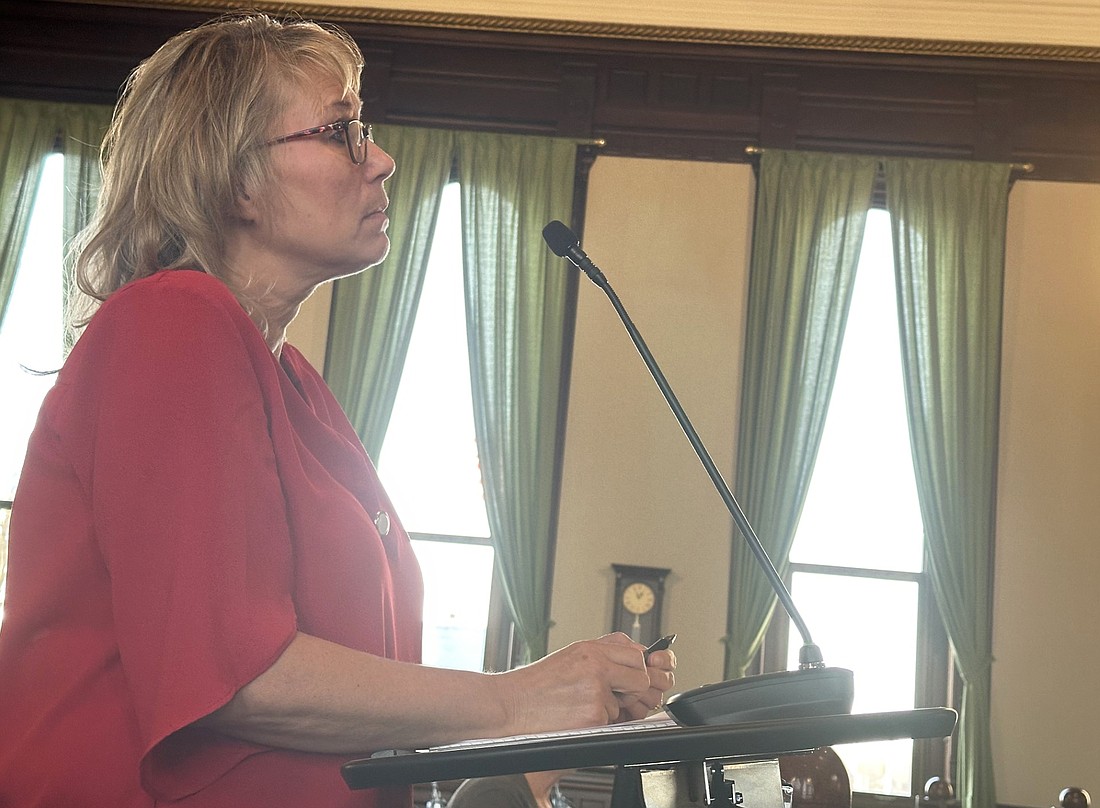 Chief Probation Officer Tammy Johnston requests permission from the Kosciusko County Commissioners on Tuesday to apply for an Indiana Office of Court Services grant for $170,000 for starting a Re-Entry Court. Photo by David Slone, Times-Union