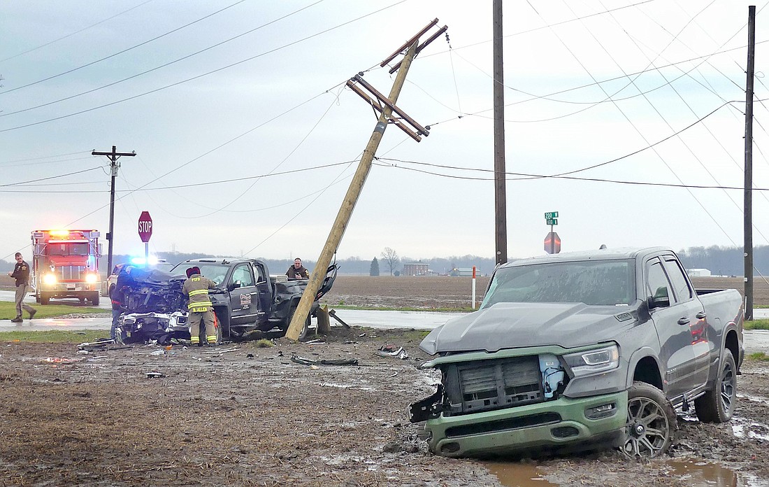 Emergency personnel respond to the scene of Thursday morning's two-vehicle accident at the intersection of CRs 200W and 600N. Photo by Gary Nieter, Times-Union