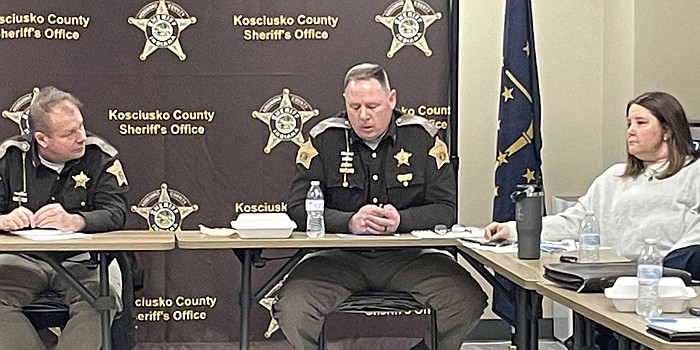 Pictured (L to R) are Kosciusko County Sheriff's Office Chief Deputy Chris McKeand, Kosciusko County Sheriff Jim Smith and Kosciusko County Sheriff's Merit Board member Dana Leon. Photo by Liz Shepherd, InkFreeNews