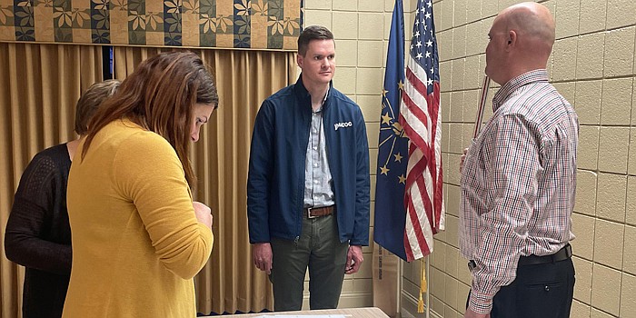 Pictured (L to R) are Kosciusko County Community Coordinator Amy Roe, Michiana Area Council of Governments' Senior Community Development Planner Donny Ritsema and Fleis & VandenBrink's Senior Project Manager Chad Salzbrenner. Photo by Liz Shepherd, InkFreeNews