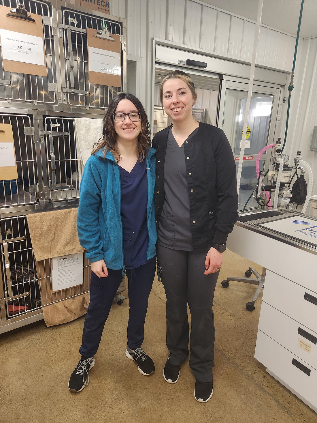 Pictured are Maelynn Smith, WACC intern, with Kristen Waikel at Community Animal Hospital. Photo Provided.