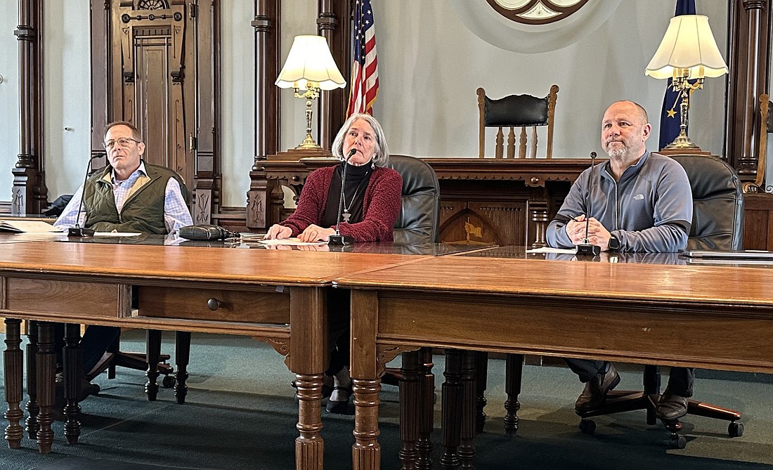 Kosciusko County Parks and Recreation Board on Thursday heard updates on the Chinworth Trail extension and trails master plan projects. Pictured (L to R) are board members Troy Turley, Vice President Aggie Sweeney and Matt Metzger. Board President Rob Bishop and member Mike Cusick were absent. Photo by David Slone, Times-Union