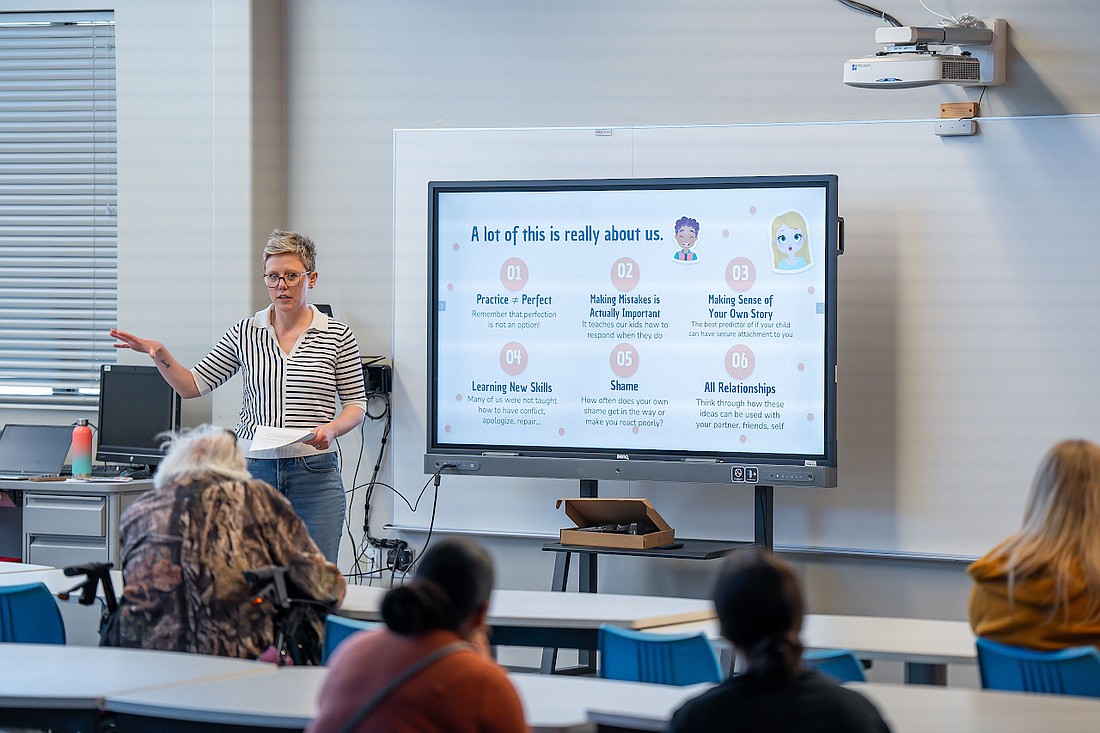 Lauren Baker conducts one of the equipping sessions during Mission Point Community Church’s Super Saturday at Lincoln Elementary School. Photo Provided.