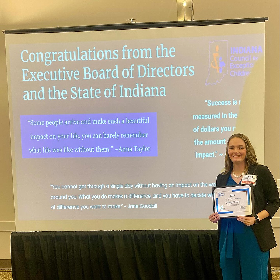 Grace College elementary education and special education major Haley Carson was recently named the 2024 Dr. William Littlejohn Scholarship Award winner by the Indiana Council for Exceptional Children. Photo Provided.