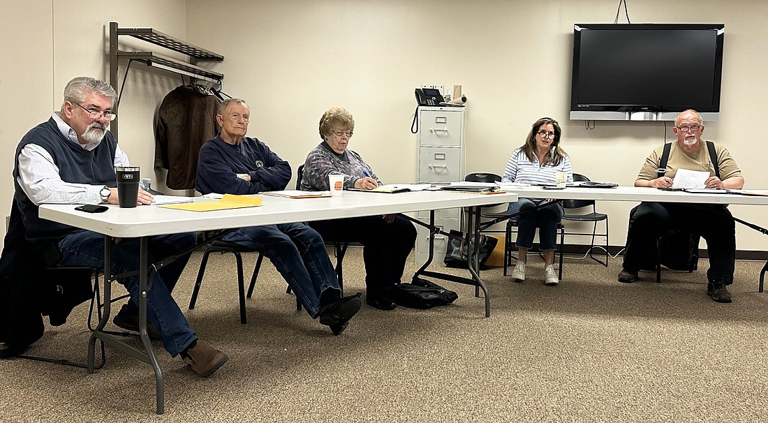 Kosciusko County Council met for their first informational meeting - or pre-meeting meeting - Thursday morning in the video conference room of the Justice Building. Pictured (L to R) are Council members Tony Ciriello, Dave Wolkins, Sue Ann Mitchell, Vice President Kathleen Groninger and President Mike Long. Councilwoman Kimberly Cates watched via Zoom and Councilwoman Joni Truex did not attend, though the meeting was not mandatory for council members. Photo by David Slone, Times-Union