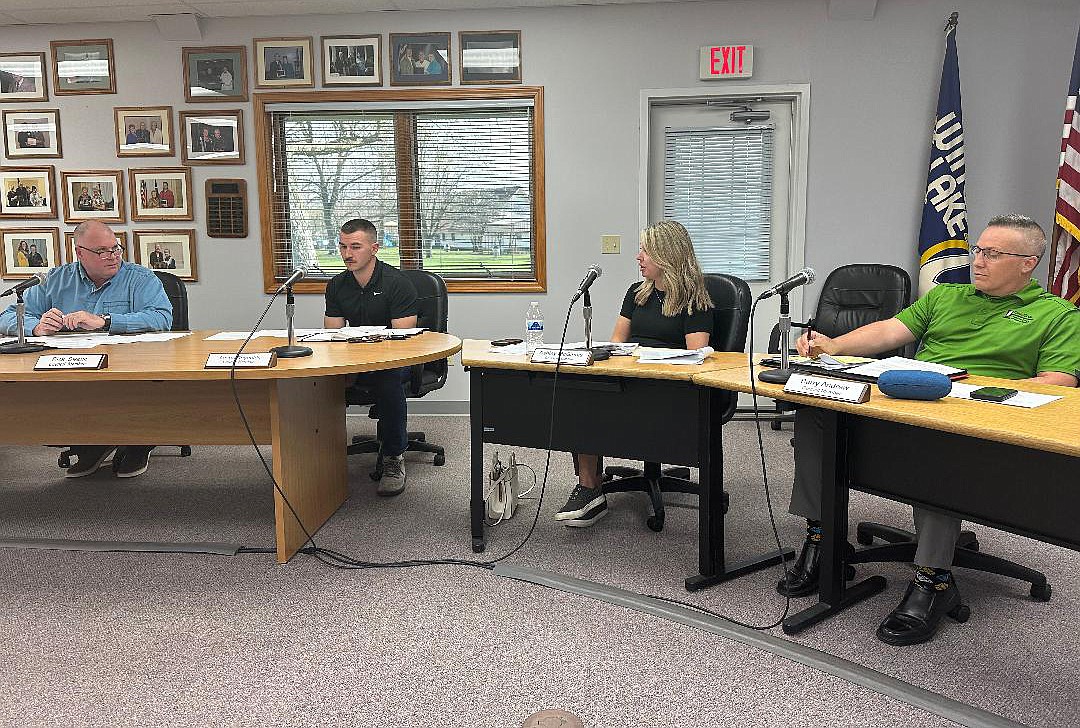 Winona Lake Town Council met Tuesday in a special meeting to approve a few matters related to the Miller Sunset Pavilion. Pictured (L to R) are President Jim Lancaster, Vice President Austin Reynolds and members Ashley McGinnis and Barry Andrew. Member Rick Swaim was not present. Photo by David Slone, Times-Union