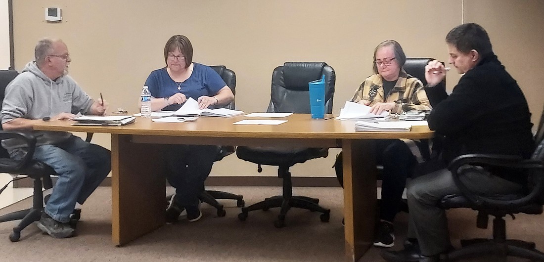 Pictured (L to R) are Mentone Town Councilman Tim Croy, Clerk-Treasurer Amanda Yaprak, Councilwoman Shelly Krueger and town attorney Andrew Grossnickle. Photo by Jackie Gorski, Times-Union